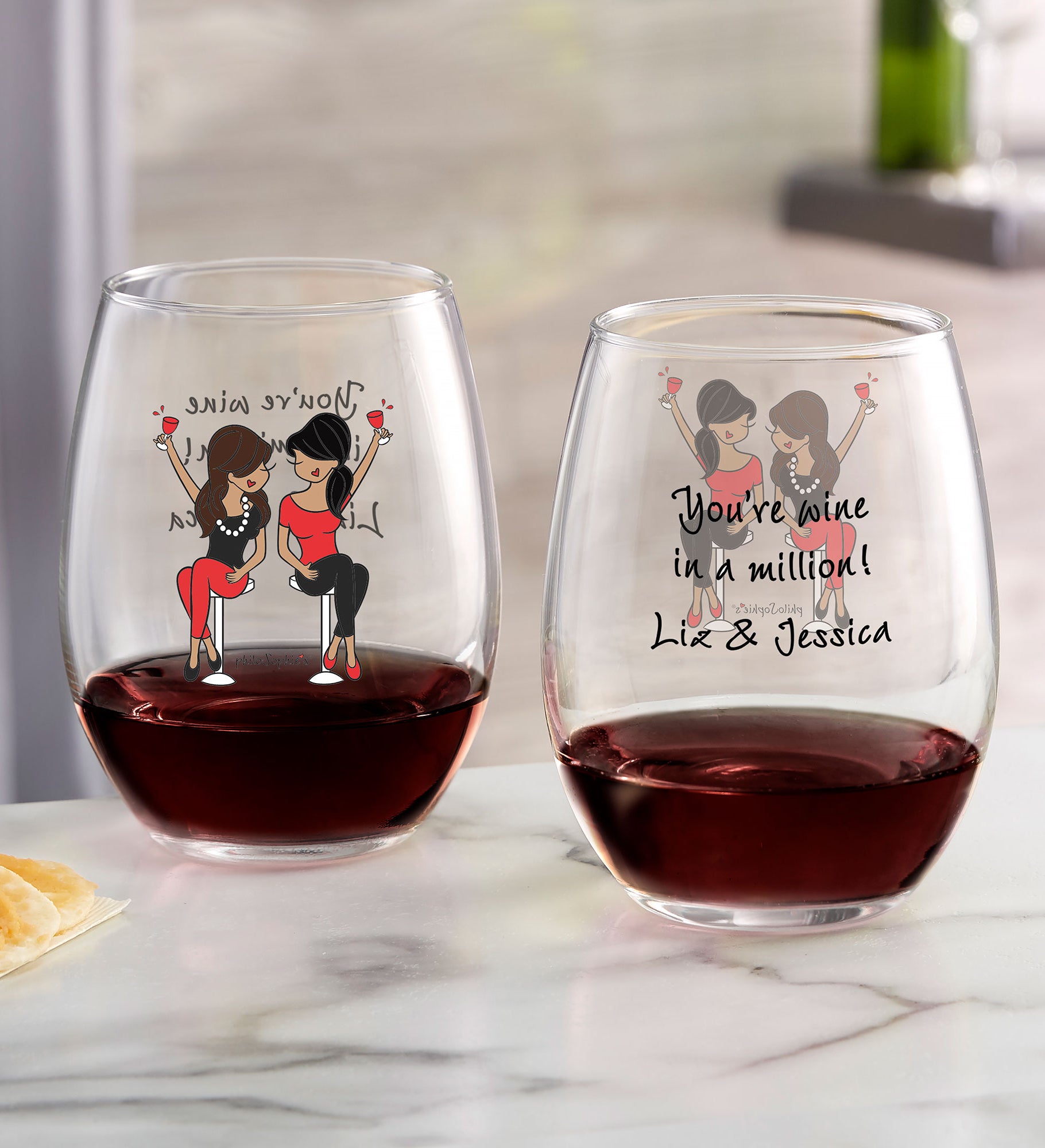 Best Friend Wine Lover philoSophie&#39;s® Personalized Wine Glasses